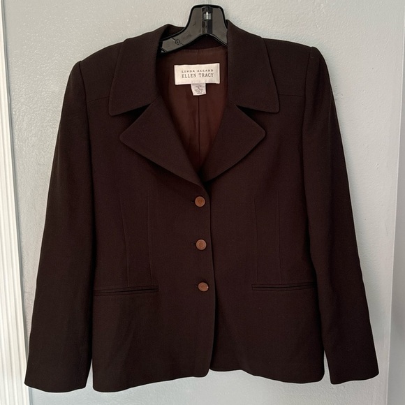 Jackets & Blazers - Ellen Tracy Blazer Womens Petite 6 Brown Pockets Button Wool